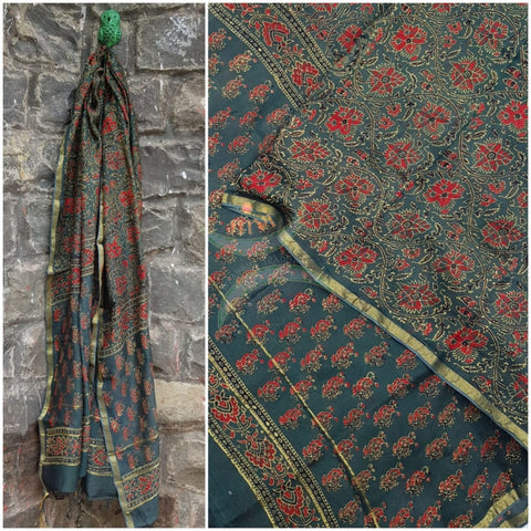 Handloom block printed chanderi dupatta