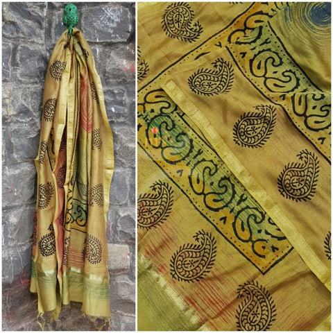 Handloom block printed chanderi dupatta
