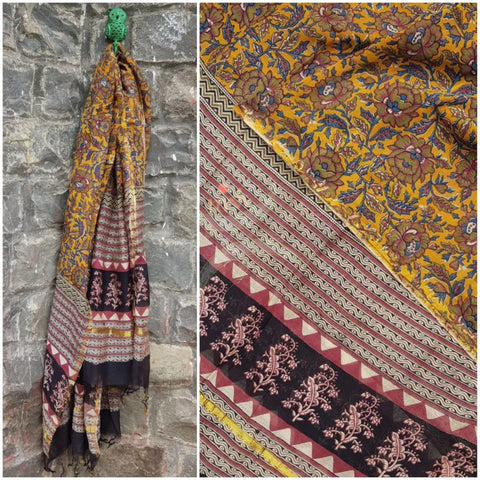 Handloom block printed chanderi dupatta