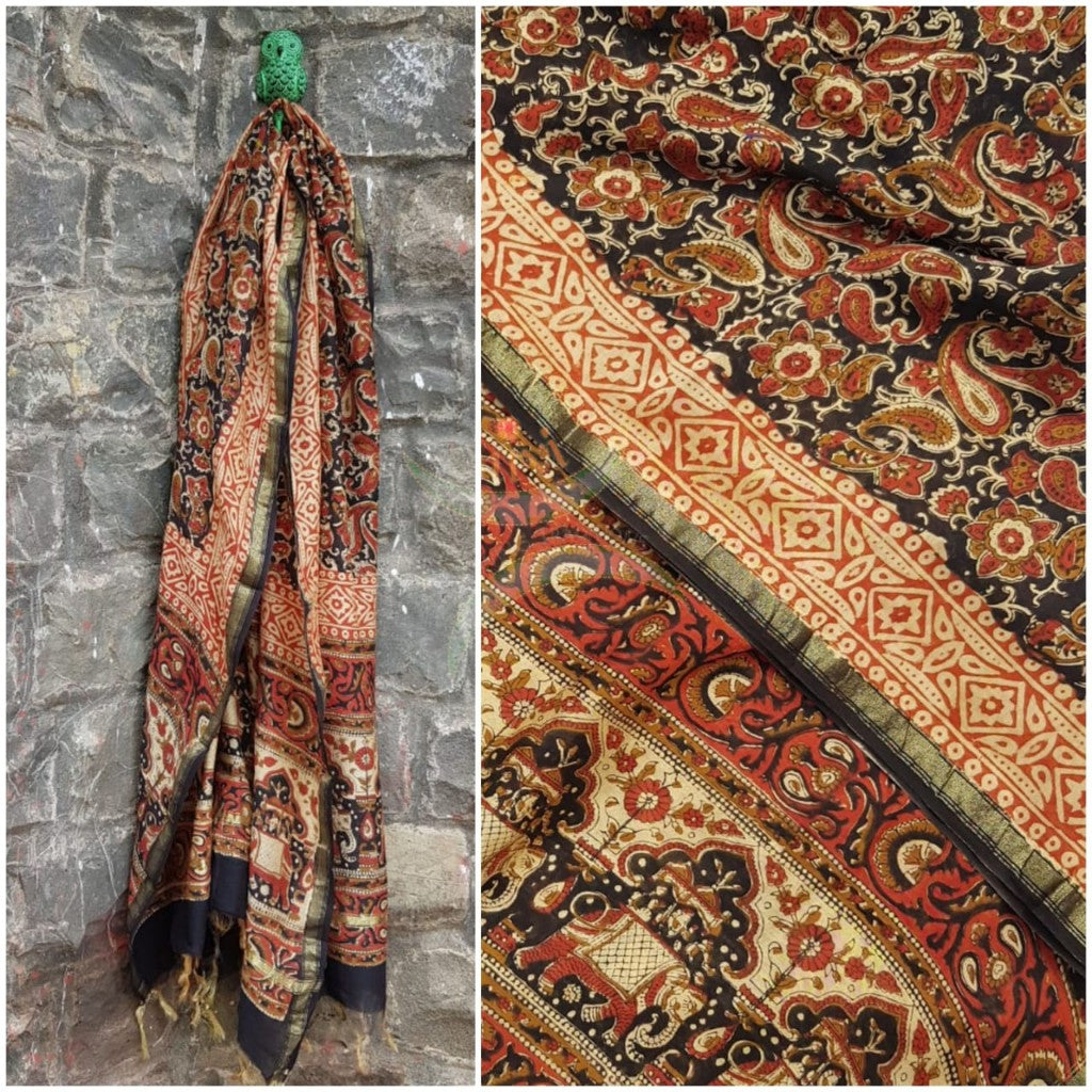 Handloom block printed chanderi dupatta