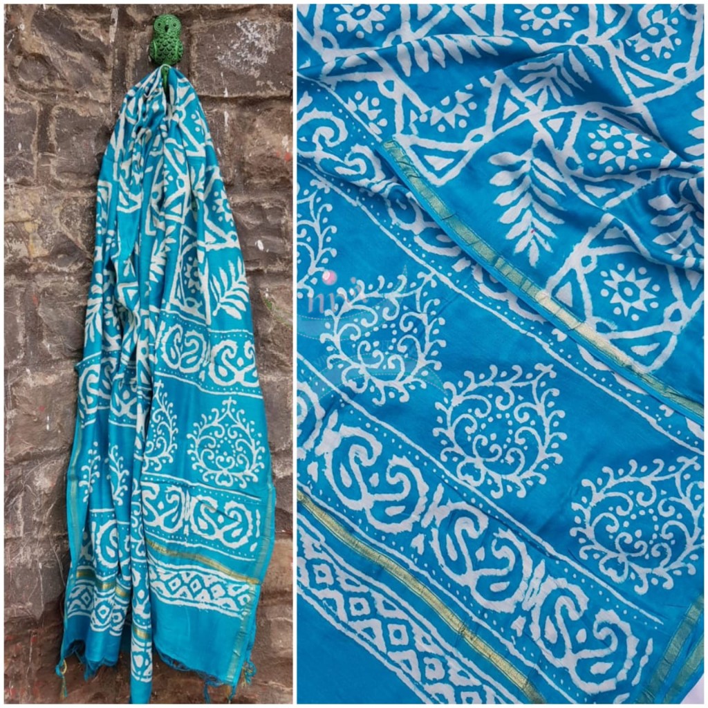 Handloom block printed chanderi dupatta