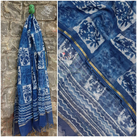 Hand block printed  kota doria dupatta