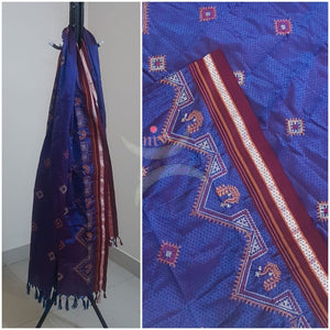 Royal blue khun/Khana dupatta with kasuti embroidery