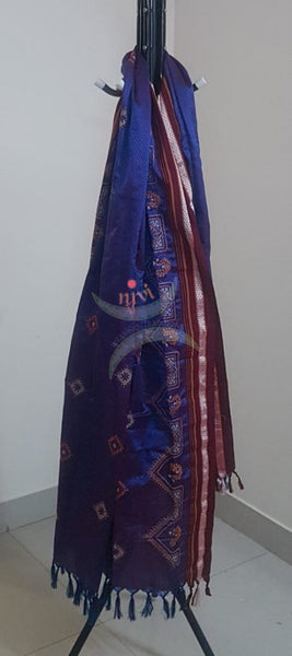 Royal blue khun/Khana dupatta with kasuti embroidery