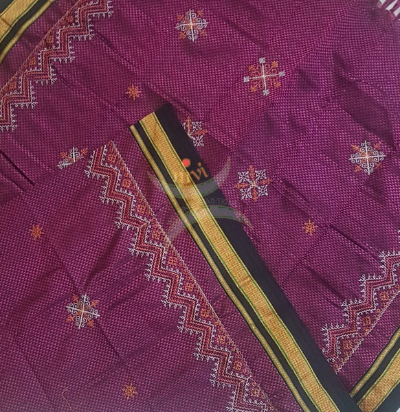 Purple khun/Khana dupatta with kasuti embroidery