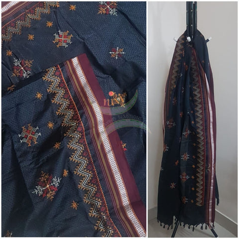 Black khun/Khana dupatta with kasuti embroidery