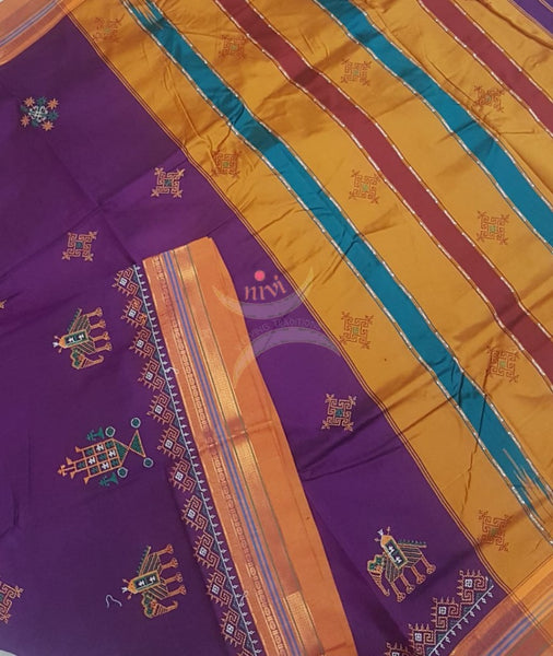 Purple ilkal with kasuti embroidery