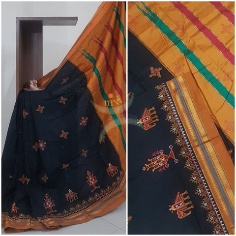 Black ilkal with kasuti embroidery