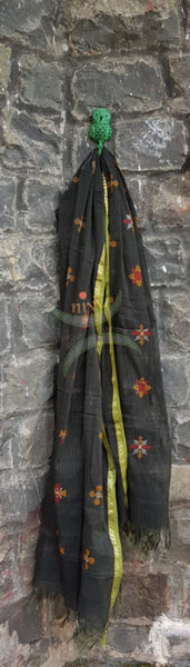 Brown kota cotton dupatta with kasuti embroidery