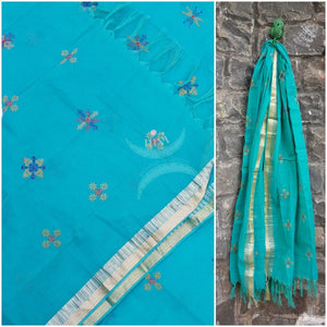 Sea green kota cotton dupatta with kasuti embroidery