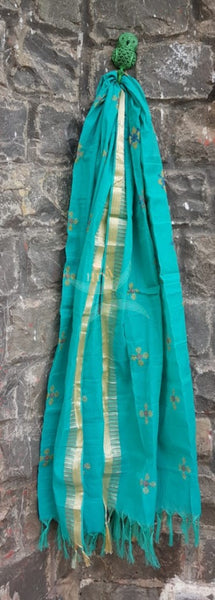 Sea green kota cotton dupatta with kasuti embroidery