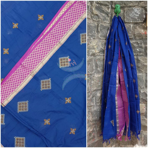 Royal blue kota cotton dupatta with kasuti embroidery