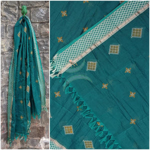 Sea green kota cotton dupatta with kasuti embroidery