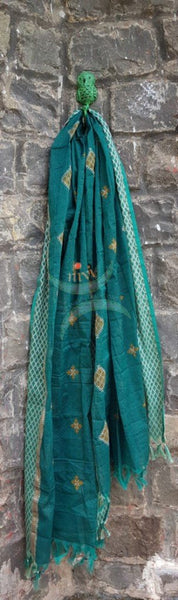 Sea green kota cotton dupatta with kasuti embroidery