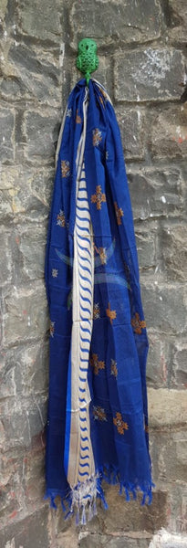 Blue kota cotton dupatta with kasuti embroidery