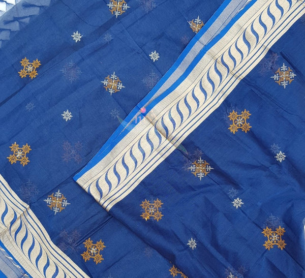 Blue kota cotton dupatta with kasuti embroidery