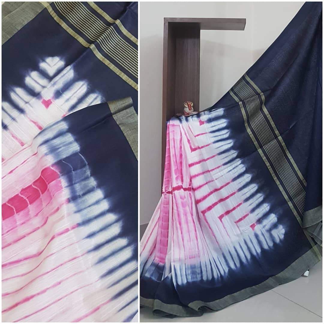 Handloom cotton shibori with contrasting blouse