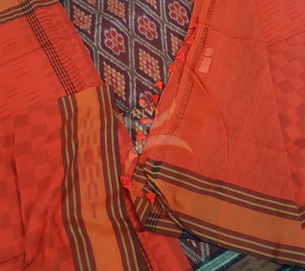 Handloom pochampalli ikat cotton saree with running blouse