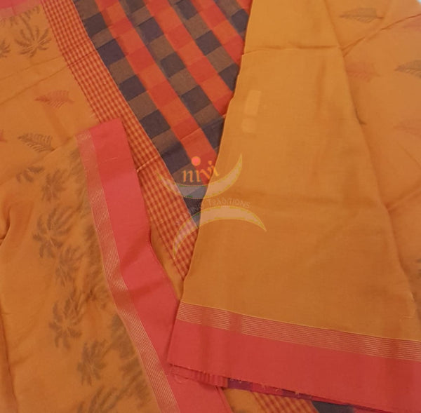 Handloom cotton saree with ikat woven pallu