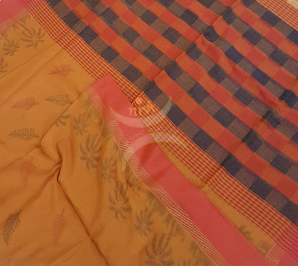 Handloom cotton saree with ikat woven pallu