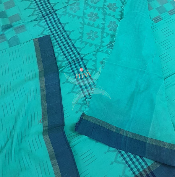 Handloom ikat cotton saree with running blouse