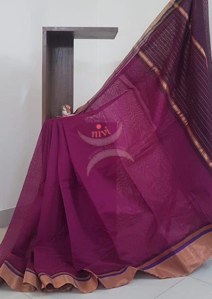 Cotton art silk saree with tissue border and contrast pallu and blouse