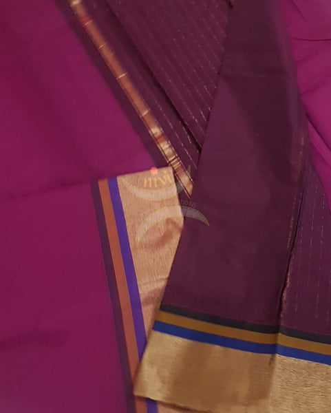 Cotton art silk saree with tissue border and contrast pallu and blouse