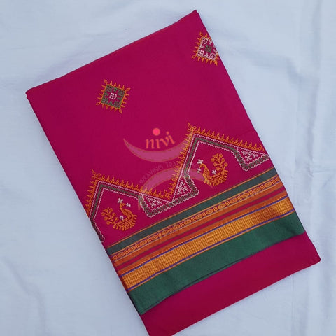 Meganta with green cotton blend ilkal with traditional kasuti embroidery