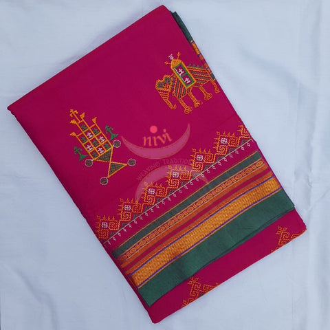 Meganta with green cotton blend ilkal with traditional kasuti embroidery