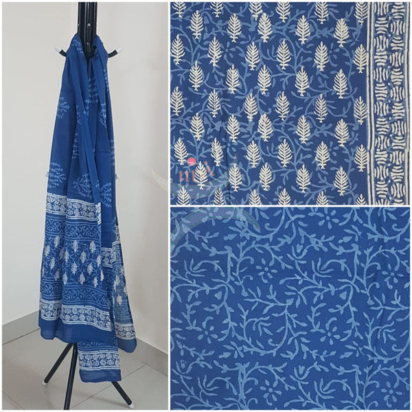 Handblock indigo printed cotton suit with pure cotton duppata