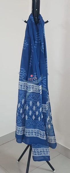 Handblock indigo printed cotton suit with pure cotton duppata