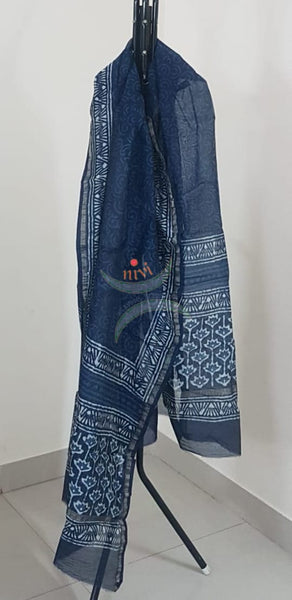 Handloom indigo Chenderi top and cotton bottom with Chenderi duppata