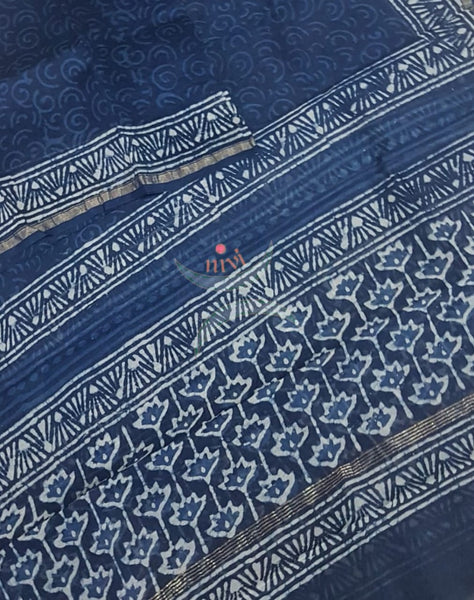 Handloom indigo Chenderi top and cotton bottom with Chenderi duppata