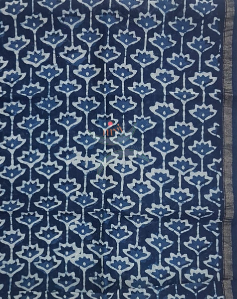 Handloom indigo Chenderi top and cotton bottom with Chenderi duppata