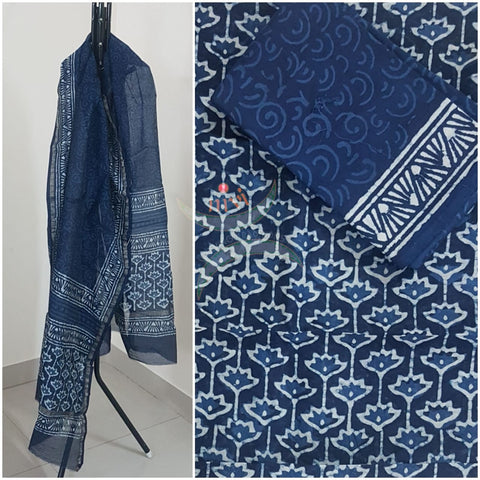 Handloom indigo Chenderi top and cotton bottom with Chenderi duppata