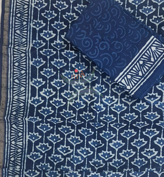 Handloom indigo Chenderi top and cotton bottom with Chenderi duppata