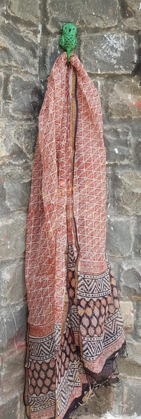 Handblock printed Kota doria top and duppata with block printed cotton bottom.