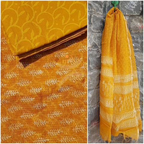 Handblock printed Kota doria top and duppata with block printed cotton bottom.