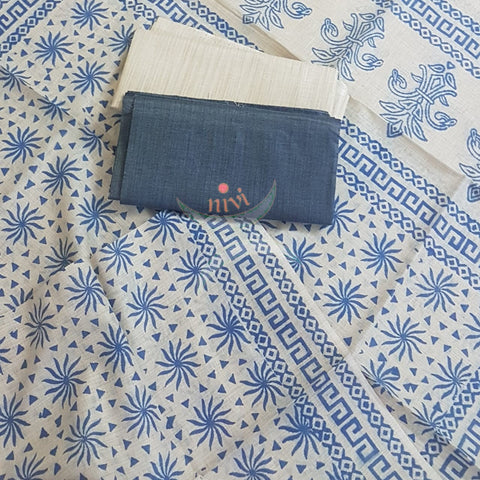 Handloom silk blend warli printed suit set