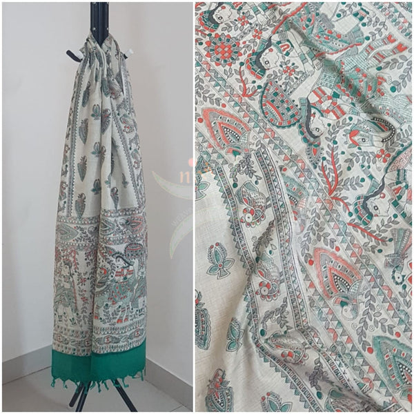 Handloom silk blend madhubani printed dupatta