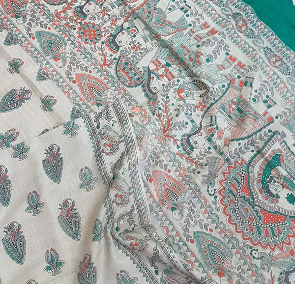 Handloom silk blend madhubani printed dupatta