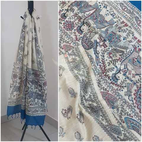 Handloom silk blend madhubani printed dupatta