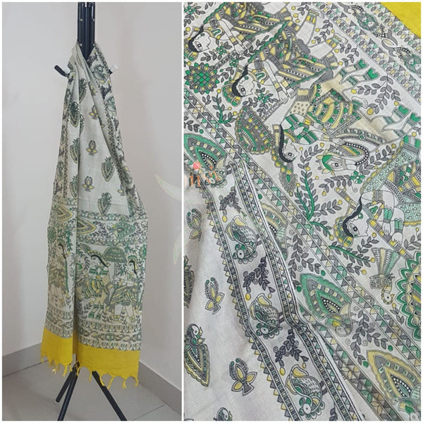 Handloom silk blend madhubani printed dupatta