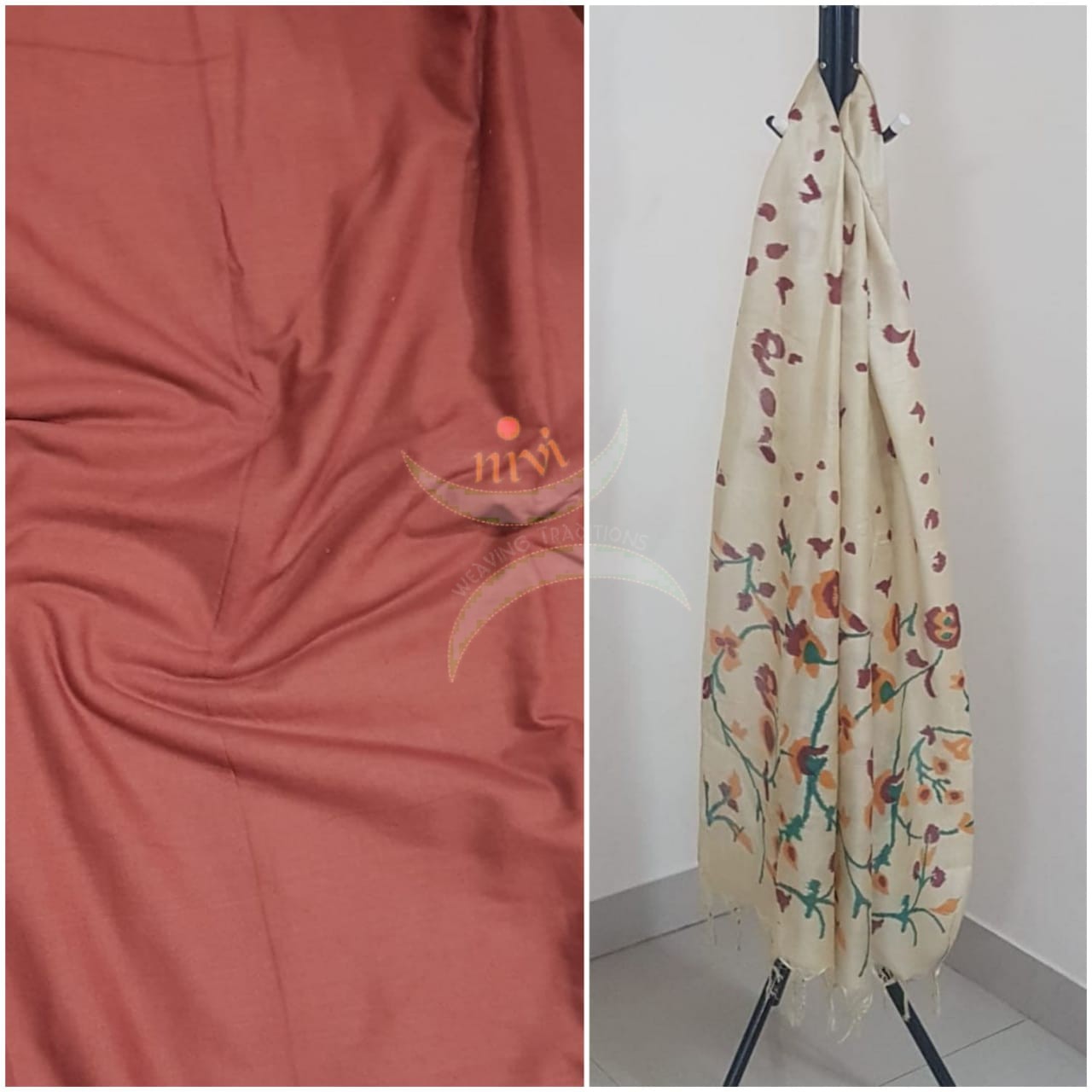 Handloom cotton top with muga silk dupatta