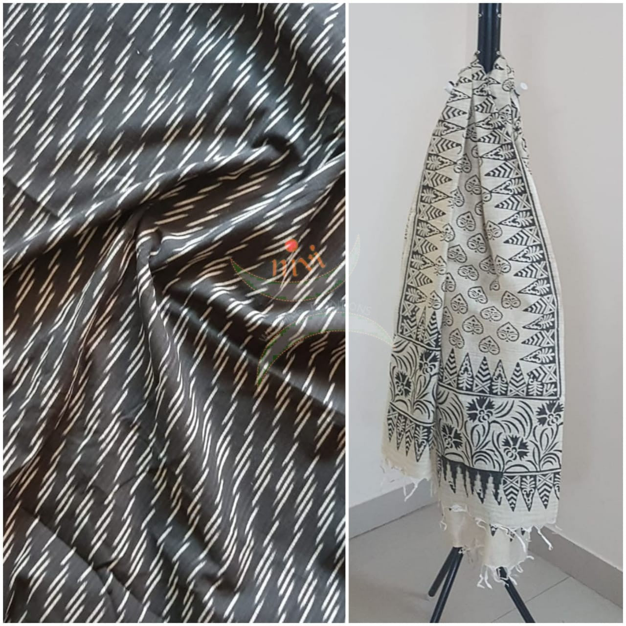 Handloom pochampalli ikat top with warli printed dupatta