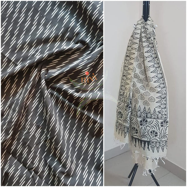 Handloom pochampalli ikat top with warli printed dupatta