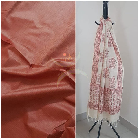 Handloom silk blend top with warli printed dupatta