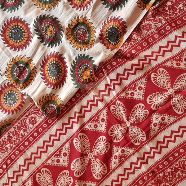 Handloom cotton top with kalamkari dupatta