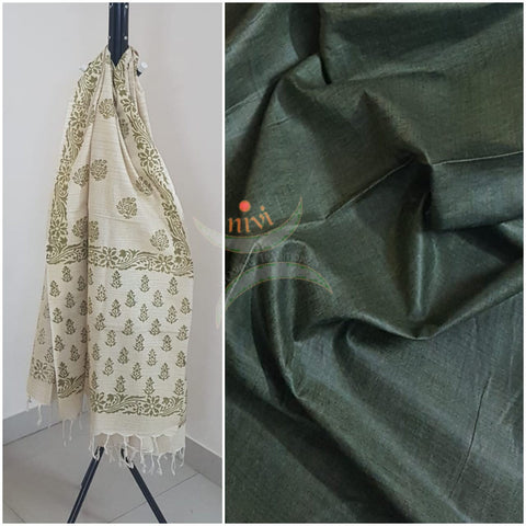 Handloom silk blend top with warli printed dupatta