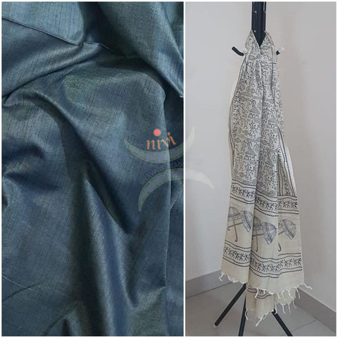 Handloom silk blend top with warli printed dupatta